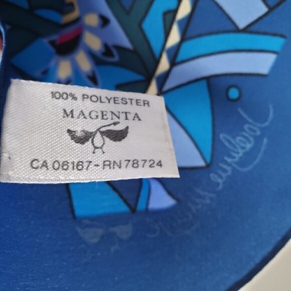 Vintage Jocelyne Mauge Blue & Magenta Scarf With Ethnic Print - Picture 7 of 8